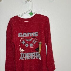 Red Long Sleeve Gaming Tee with Graphic Design